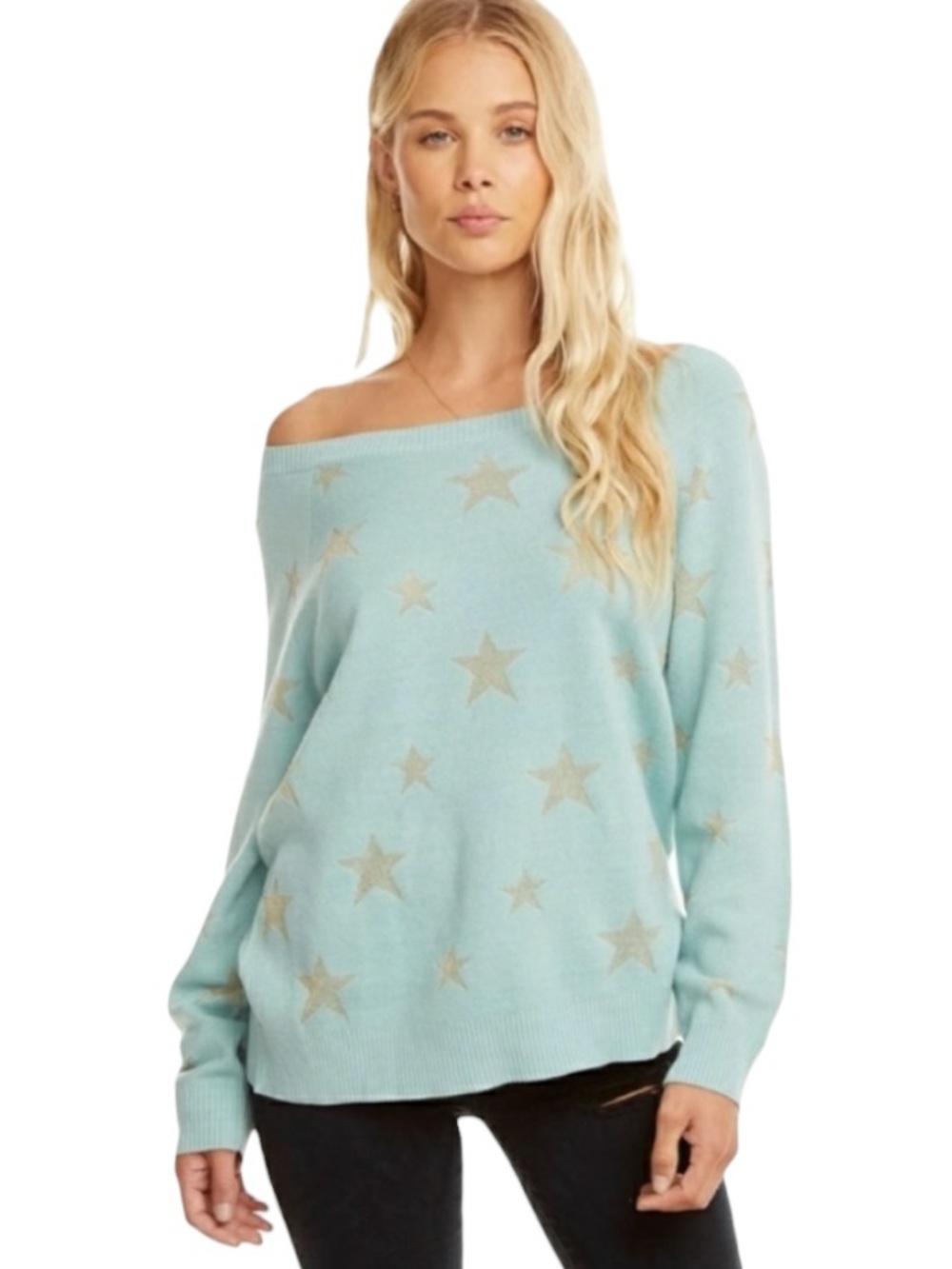 CHASER Metallic Star Jacquard Pullover Sweater Size S